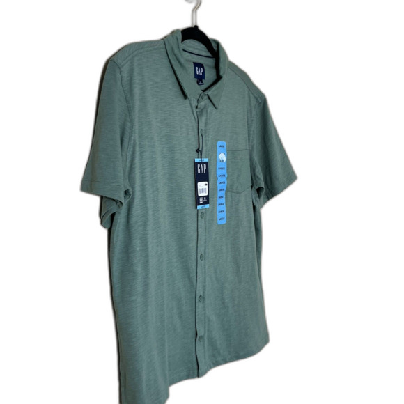 NWT Gap Short Sleeve Button Down Shirt Green Large Preppy Casual Polo - Picture 3 of 8
